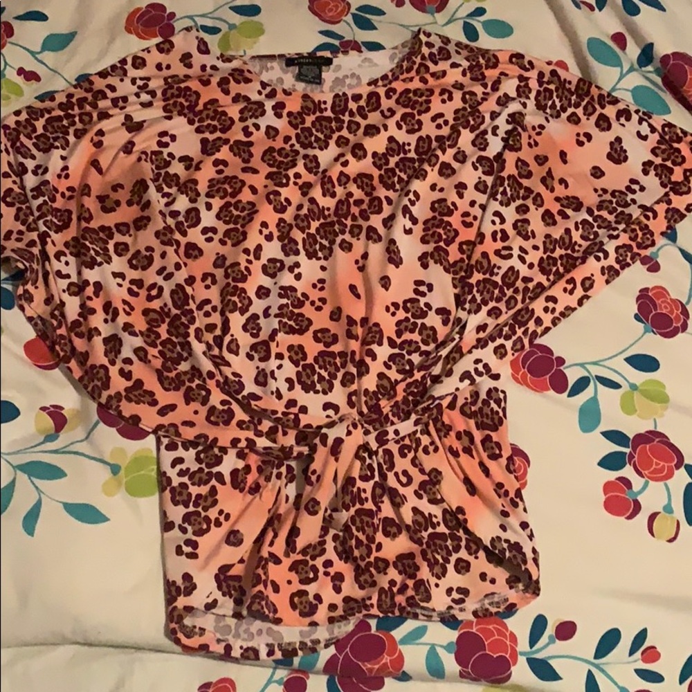 Pink Red Medium Tie Animal Print Blouse